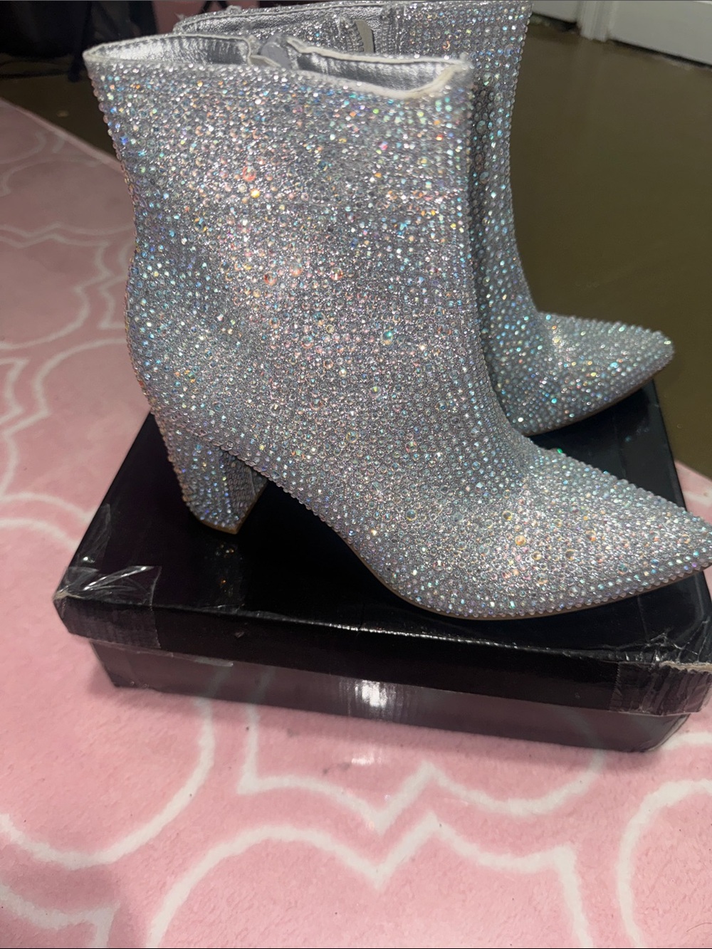 Silver Crystal-Embellished Ankle Boots
